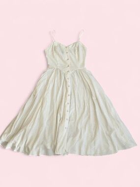 Vintage 70s Cottagecore Moulin Rouge Dress White Swiss Dot Cotton Full Skirt